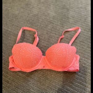Victoria's Secret PINK Lace Date Night Push-Up Bra 34b Hot Pink/Orange